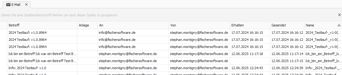 Berichte Emails Ansicht
